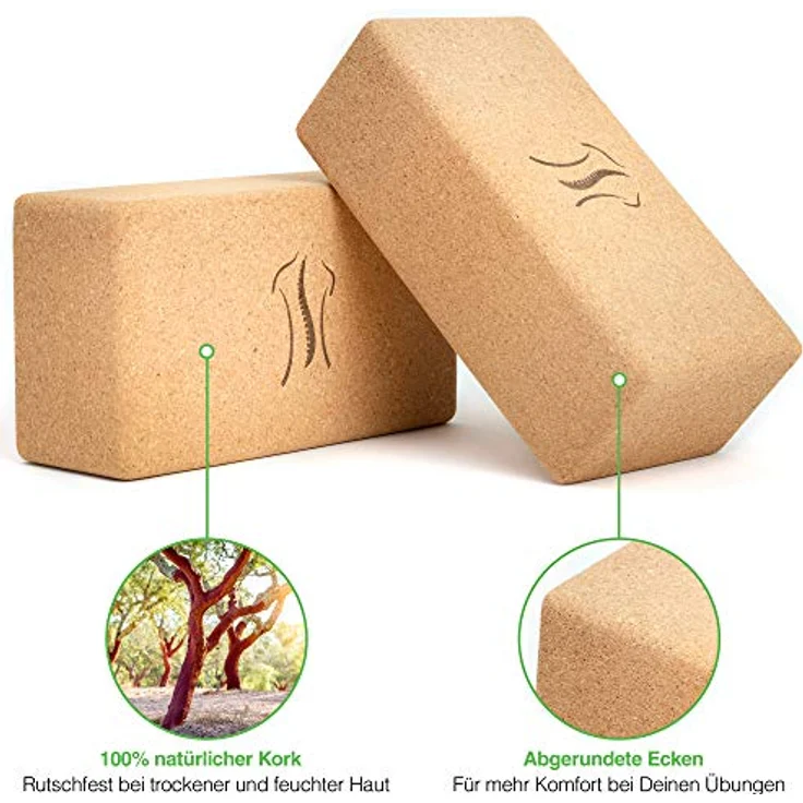 BACKLAxx® Yoga Block 2er Set aus Kork - 100% nachhaltiger Yogablock, perfektes Yoga Zubehör und Pilates Zubehör, 2 Yoga Blöcke als Yoga Set inkl. Anwendungsvideos, Yogablock 2er Set, Yogablöcke – Bild 3