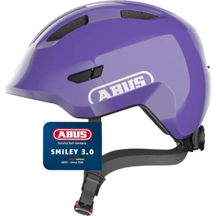 ABUS Kinderhelm Smiley 3.0, Fahrradhelm mit tiefer Passform, kindgerechtem Design & Zopfplatz, candid purple, Größe S – Bild 1