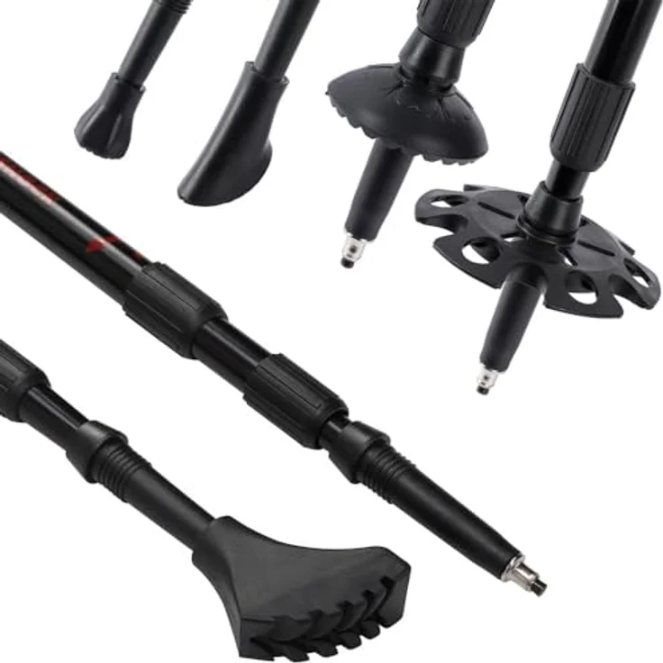 SPORTANA® 2er Set Teleskop Wanderstöcke, 68-135cm verstellbar, Anti-Shock, mit Gummipuffer & Tasche, leicht, für Herren und Damen, in Rot, Orange oder Grau – Bild 2