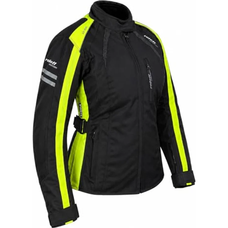 Roleff RO981 Damen Motorradjacke, schwarz-neongelb, wasserdicht, atmungsaktiv mit Protektoren, Größe L – Bild 3