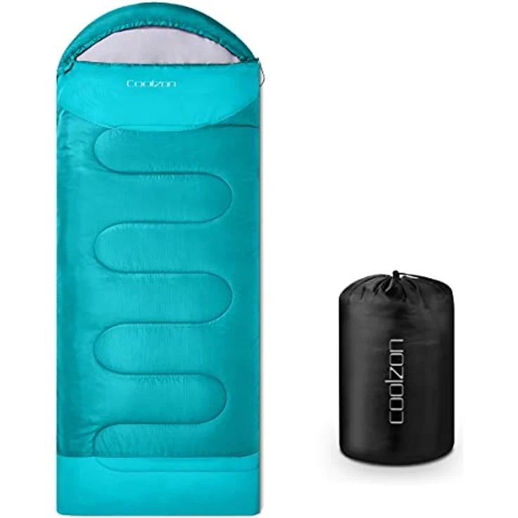 Coolzon Outdoor Schlafsack, 3-4 Jahreszeiten für Erwachsene, wasserdicht & atmungsaktiv, ultraleicht mit Tragetasche, Blau – Bild 1