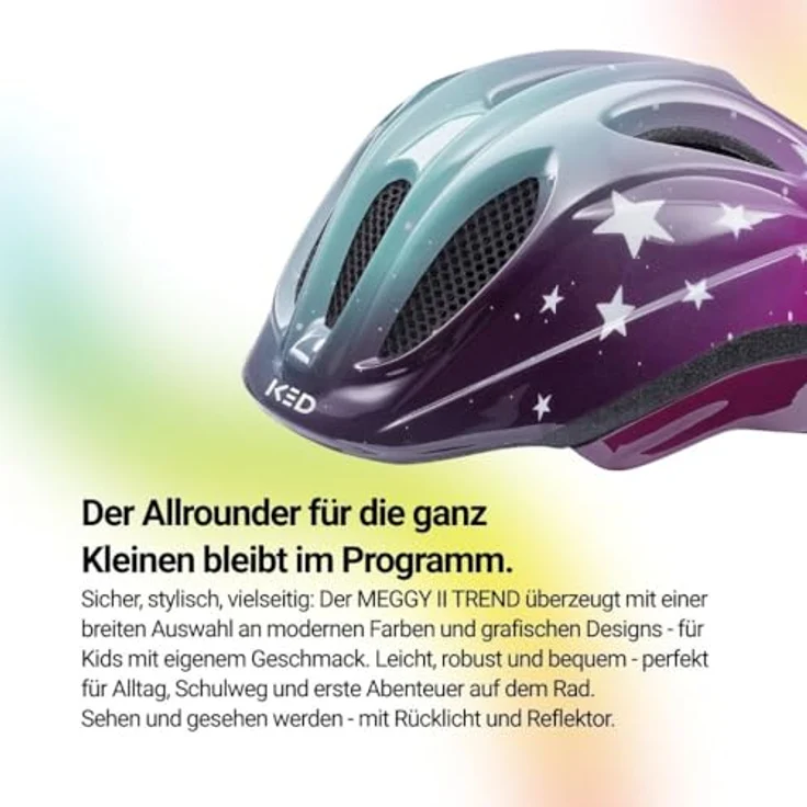 KED Meggy II Trend, Kinder Fahrradhelm mit Insektenschutznetz und integriertem LED-Rücklicht, maxSHELL Technologie, Stars Pink Aqua, 49-53 (SM) – Bild 4