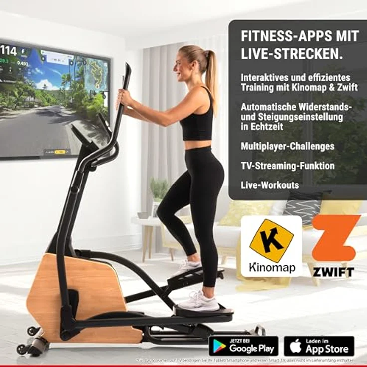 HAMMER Ellipsentrainer CrossPace 5.0 NorsK, 3-fache Steigung, 24 Programme, 20 kg Schwungmasse, Kinomap & Zwift – Bild 2