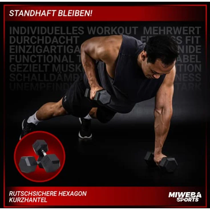 Miweba Sports Hexagon Hanteln HGH100 | 2,5-30kg - 𝐏𝐫𝐨𝐟𝐢 Hantel - Hantelset - Kurzhanteln - Gusseisen - Ergonomischer Griff - Einzelhantel - Hantel Set - Dumbbell (12.5 kg, Hantelpaar) – Bild 3