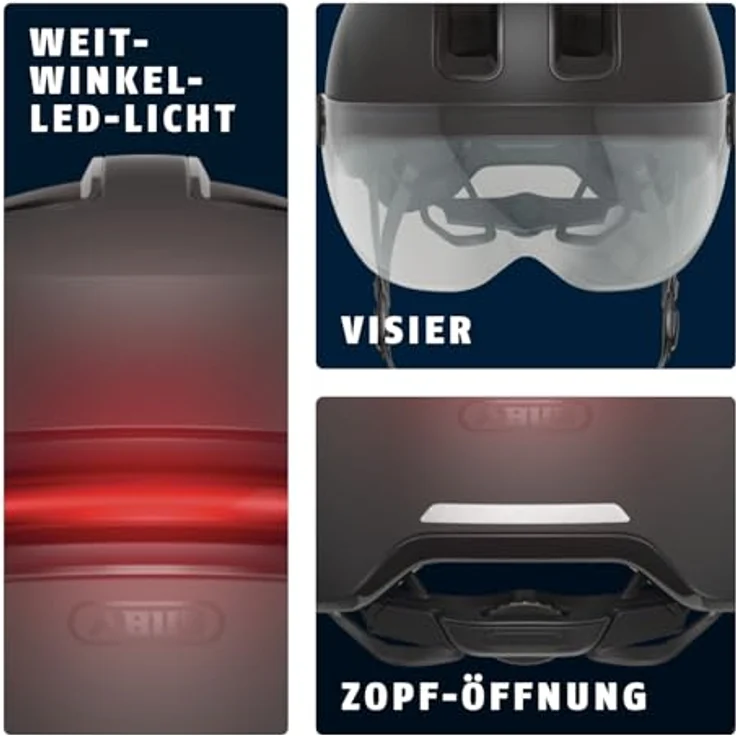 Abus HUD-Y ACE, Urbaner Velohelm mit integrierter LED und Glas-Visier, 51 - 55 cm – Bild 4