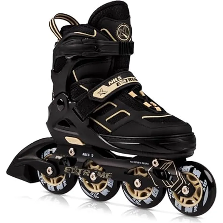 Nils Extreme Inline Skates für Erwachsene und Kinder - ABEC9 Kugellager - Damen und Herren - Größenverstellbar 34-38 - Schwarz Beige