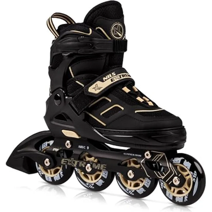 Nils Extreme Inline Skates für Erwachsene und Kinder - ABEC9 Kugellager - Rollerblades Damen und Herren - Größenverstellbar 39-42 - Schwarz Beige – Bild 2