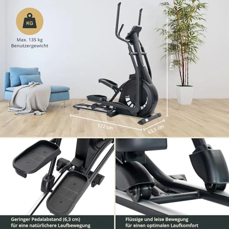Skandika Crosstrainer Carbon P23 | Ellipsentrainer für Zuhause, klappbar, 23 Programme, App kompatibel, bis 135 kg, 16 Widerstandsstufen | Fitnessgerät für Ausdauertraining – Bild 2