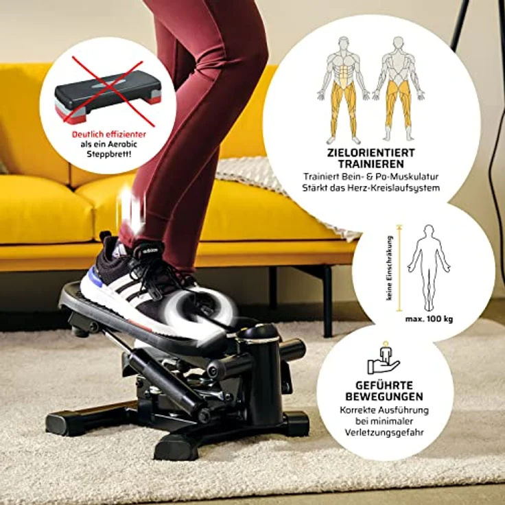 SportPlus 2-in-1 Mini-Stepper mit patentierter Umschalttechnik, Swing-Stepper und Auf-und-Ab-Stepper in einem Gerät, bis 100kg, verschleißfreie Hydraulik-Zylinder – Bild 3