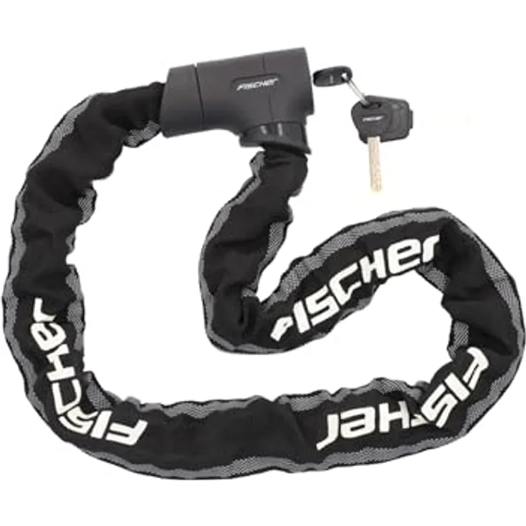 Fischer PROTEC PLUS+ CK100 Fahrrad-Kettenschloss, 100 cm, hochsicherheitszertifiziert mit 8,3 mm Kettengliedern aus Stahl und 3 Schlüsseln, inklusive LED-Schlüssel
