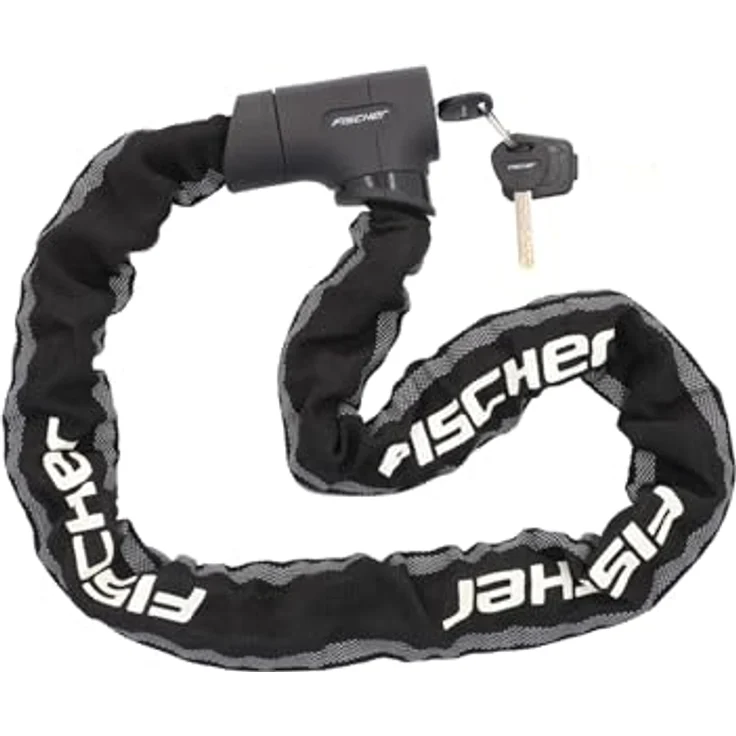 Fischer PROTEC PLUS+ CK100 Fahrrad-Kettenschloss, 100 cm, hochsicherheitszertifiziert mit 8,3 mm Kettengliedern aus Stahl und 3 Schlüsseln, inklusive LED-Schlüssel – Bild 1