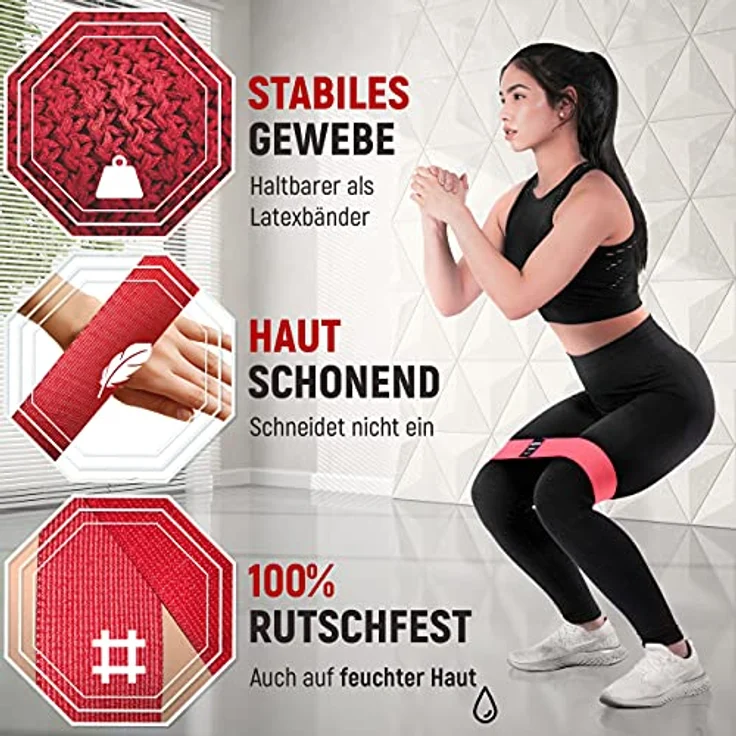 NEOLYMP Kurze Fitnessbänder Stoff, waschbare Resistance Bands mit Fitness Trainingsprogramm E-Book, Widerstand 15-20 kg, schwarz – Bild 3
