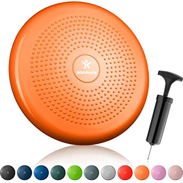 BODYMATE Ballsitzkissen inkl. Pumpe ORANGE 34cm Durchmesser - Balance-Kissen, Luftkissen, Balance Pad, Noppenkissen - Core-, Fitness-, Reha-, Koordinations- und Rückentraining – Bild 2