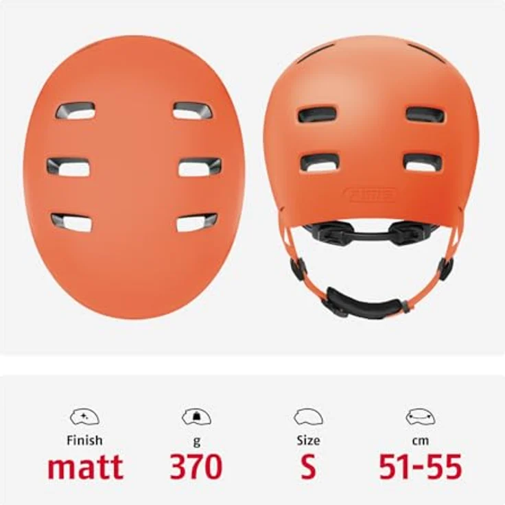 ABUS Fahrradhelm XOXO, Cityhelm im Skater-Look für Skateboard, Fahrrad und Scooter, optimiertes Kinnpolster, Größe S, mono orange – Bild 3