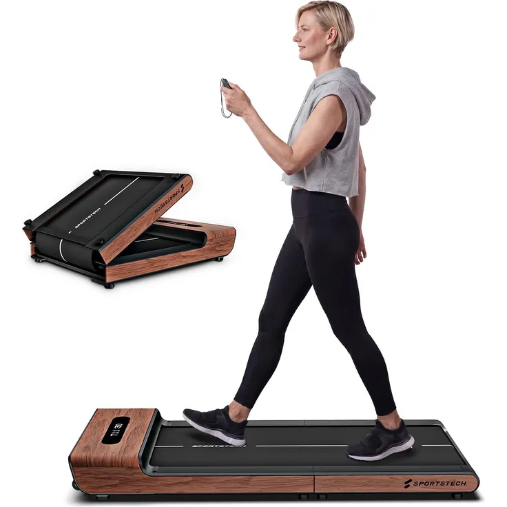 Sportstech WoodPad Pro, klappbares Laufband bis 120 kg, 8 km/h, leise, App-fähig