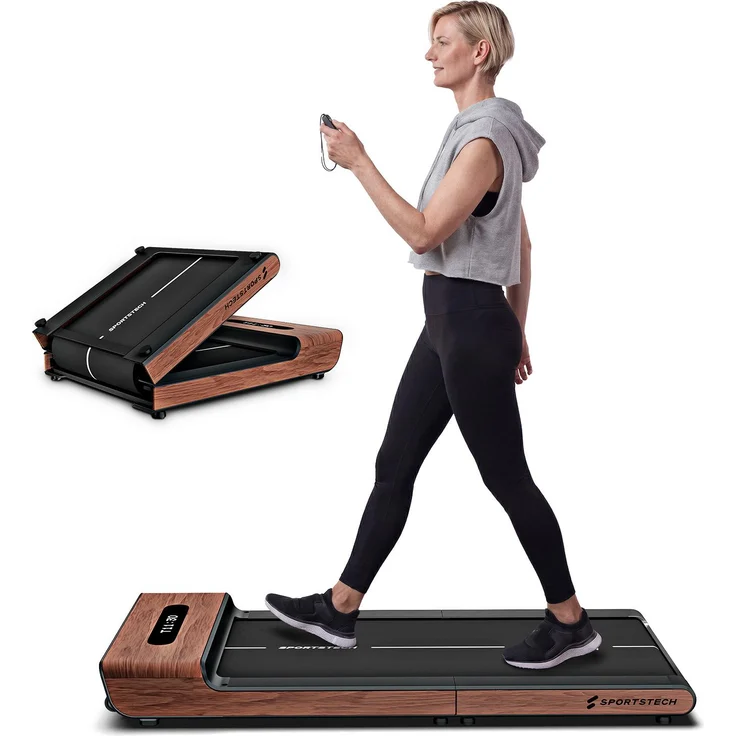 Sportstech WoodPad Pro, klappbares Laufband bis 120 kg, 8 km/h, leise, App-fähig