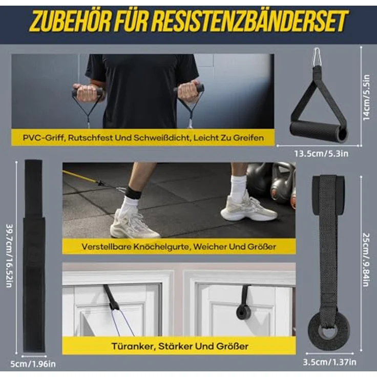 Fokky Fitnessbänder Resistance Bands Set, 5 Widerstandsbänder mit Türanker, 2 Griffen und Knöchelriemen, schwarz/blau/rot/grün/gelb, für Muskelaufbau und Krafttraining – Bild 3