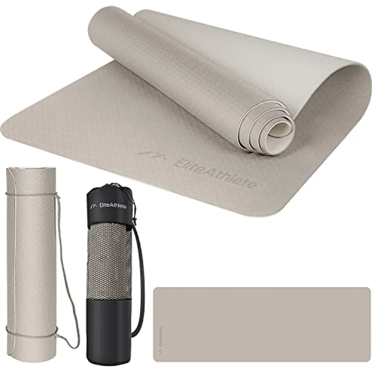 EliteAthlete Yogamatte - Sportmatte - Fitnessmatte - Gymnastikmatte gepolstert & rutschfest für Fitness, Pilates - Yoga Matte - 183 cm x 61 cm x 0.6 cm - Trainingsmatte inkl. Transportgurt + Tasche – Bild 1