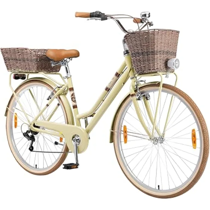 BIKESTAR Alu City Stadt Fahrrad 28 Zoll | 18 Zoll Rahmen, 7 Gang Shimano  Damen Rad, Hollandrad Retro Bike mit V-Bremse und Gepcktrger | Blau:  Tests, Infos & Preisvergleich