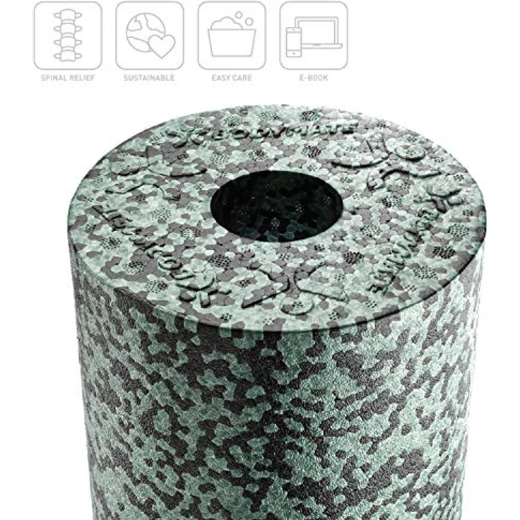 BODYMATE Faszienrolle CARE, mittel-hart mit umlaufender Rille zur Wirbelsäulen-Entlastung und E-Book, Schwarz/Midnight-Green, 35x14cm – Bild 2