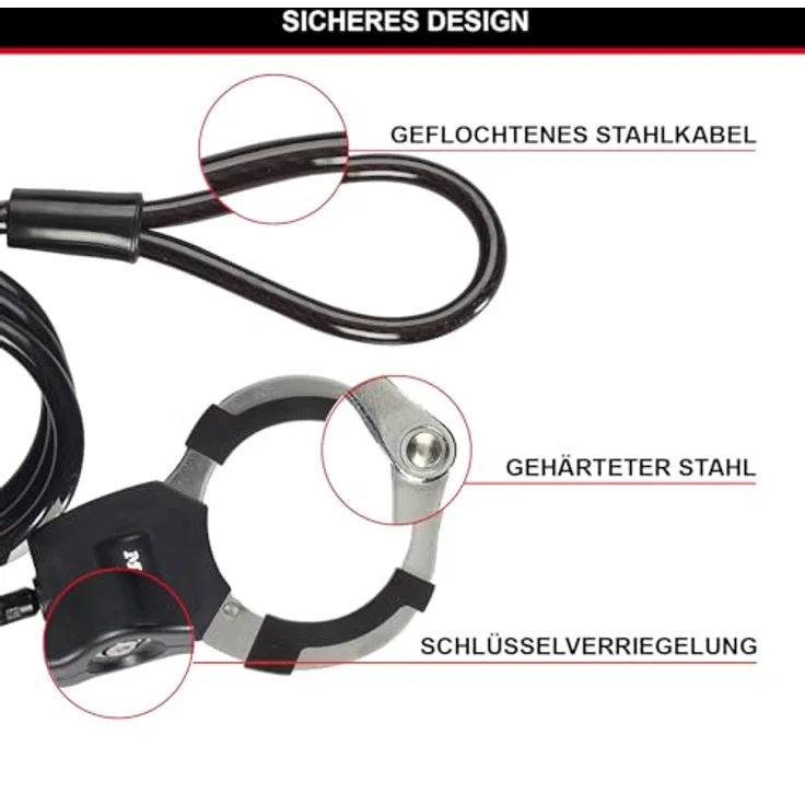 Master Lock Kabelschloss Street Cuff 8275EURDPROBLK, 1 m geflochtenes Stahlkabel mit Vinyl-Ummantelung, schwarz-silber – Bild 3
