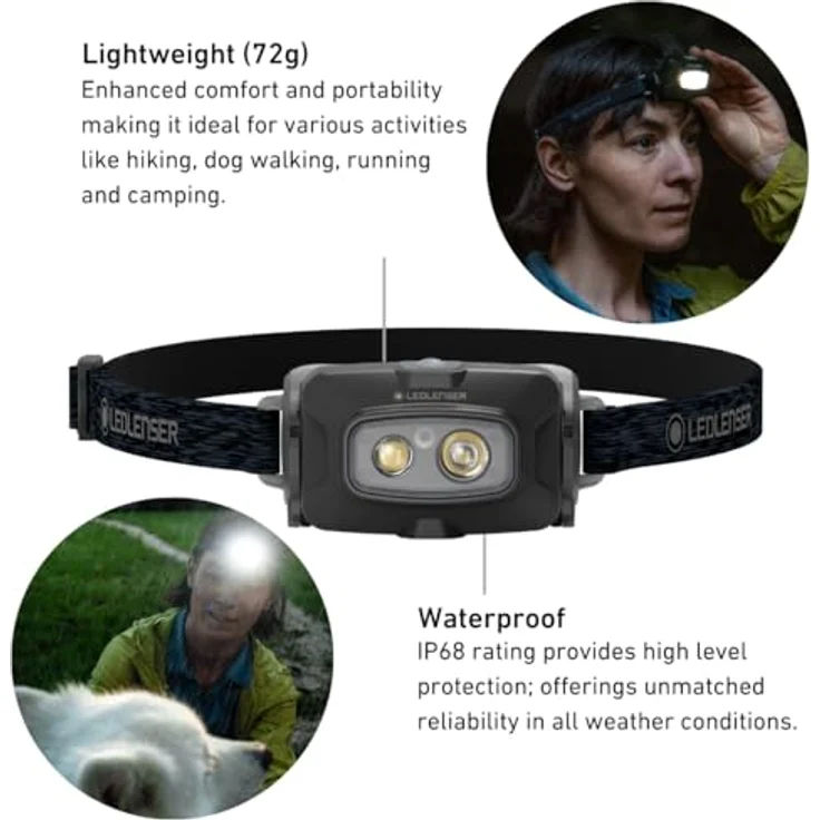 Ledlenser HF4R Core, wiederaufladbare Stirnlampe mit 500 lm, drei Helligkeitsstufen und rotem Frontlicht, schwarz – Bild 3