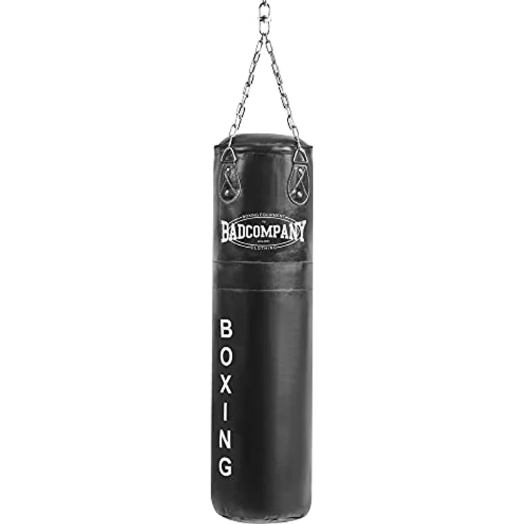 Bad Company Boxsack, Leder Punching Bag inkl. Heavy Duty Vierpunkt-Stahlkette, ungefüllt, 80 x 35 cm, Schwarz – Bild 2