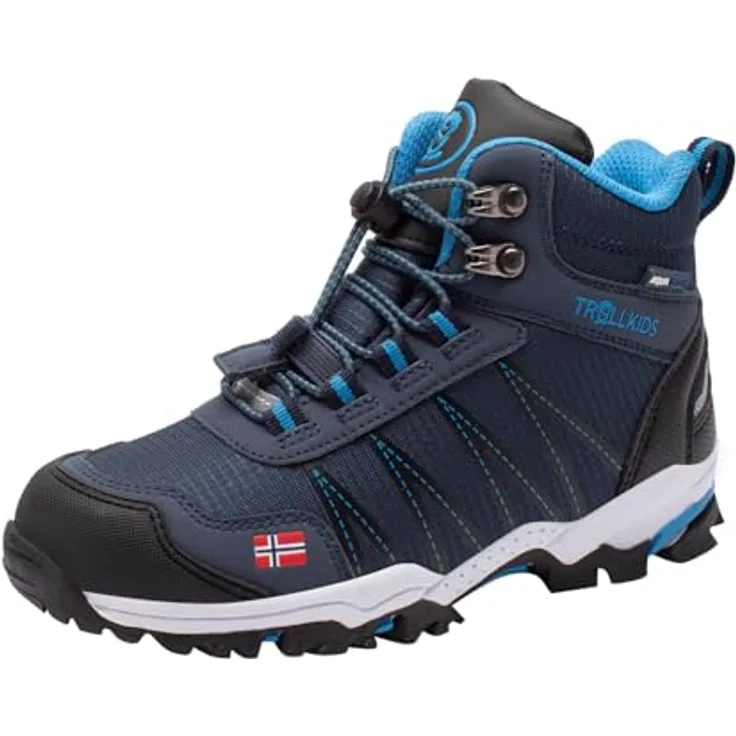 Trollkids Trolltunga Hiker Mid, Mädchen Wanderschuhe, wasserdichtes Obermaterial, Gummisohle für Traktion, Blau