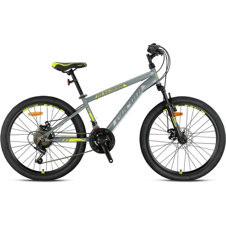 Ty-Trade MAGNUM 20 Zoll Mountainbike Kinder MTB, Grau Gelb, Stahlrahmen, 7 Gänge, Federgabel, Scheibenbremsen