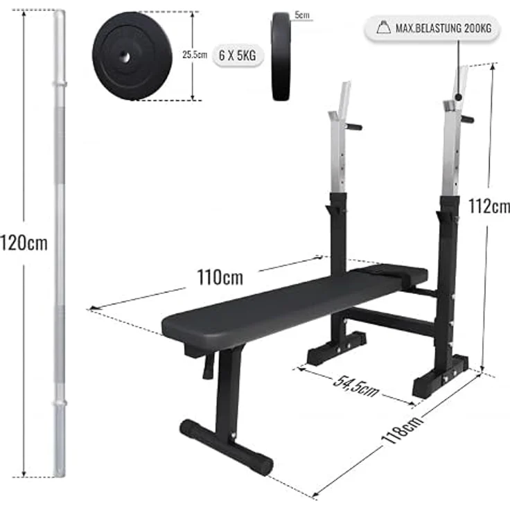 GORILLA SPORTS Hantelbank mit Ablage, Dip-Station, inkl. Hantelset 100kg, Klappbar, Schwarz/Weiß, für effizientes Krafttraining – Bild 15