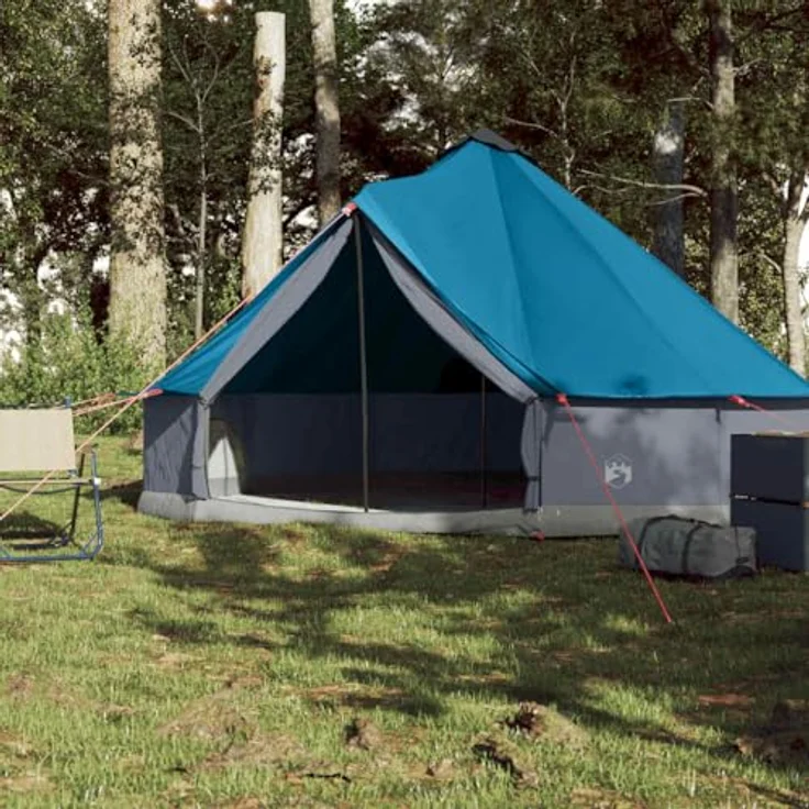 vidaXL Tipi Familienzelt 6 Personen, Campingzelt mit E-Anschluss, wasserdicht und atmungsaktiv, Blau 185T Polyester – Bild 4