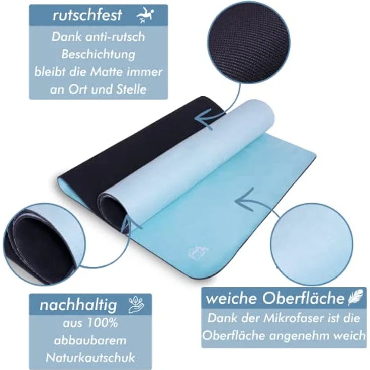 CASAFIT® Yoga Matte, rutschfeste Fitnessmatte aus Naturkautschuk, gepolstert, 4 mm stark, inkl. Tragegurt, ideal für Yoga, Pilates und Gymnastik – Bild 2