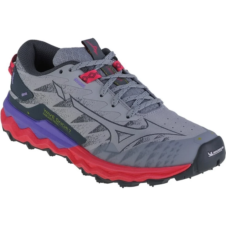 Mizuno WAVE DAICHI 7, Laufschuh für Trailrunning mit Mizuno Wave Technologie und Michelin-Gummi-Außensohle, Blau/Hot Pink/Rosa, Größe 36.5