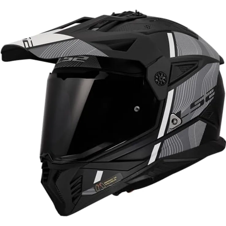 LS2 Enduro-Helm MX702 Pioneer II Hill, KPA Helm mit Notfall-Auslösesystem, verstellbarem Schirm, weiß matt