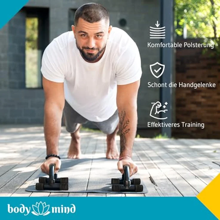Body & Mind® Push-Up Liegestütz-Griffe, Ergonomische Trainings-Griffe für effizientes Krafttraining, mobil und kompakt, 12 cm Höhe für verbesserte Bewegungstiefe – Bild 2