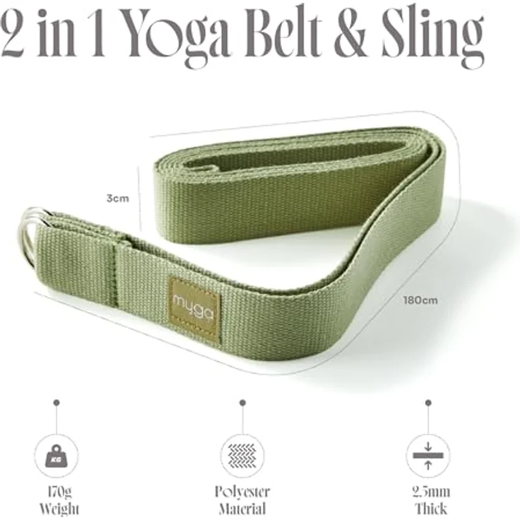 Myga 2-in-1 Yoga Gurt, verstellbarer Sling zur Verbesserung der Flexibilität und Unterstützung in Yoga-Haltungen, 180 cm, erdige Farben – Bild 2