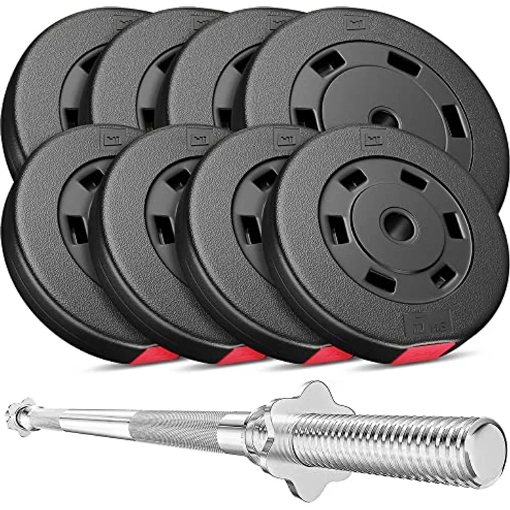 HS HOP-SPORT Hantelset 69 kg Langhantel-Stange Hantelcheiben 4x10 kg + 4x5 kg, rutschfeste Griffflächen, bodenschonende Ummantelung - blau – Bild 1