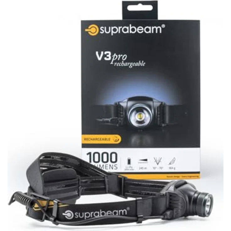 Suprabeam V3pro rechargeable, Wiederaufladbare Stirnlampe mit 1000 Lumen, 2800 mAh Akku, IPX4, stufenlos dimmbar, Rotlicht und Focus System – Bild 2