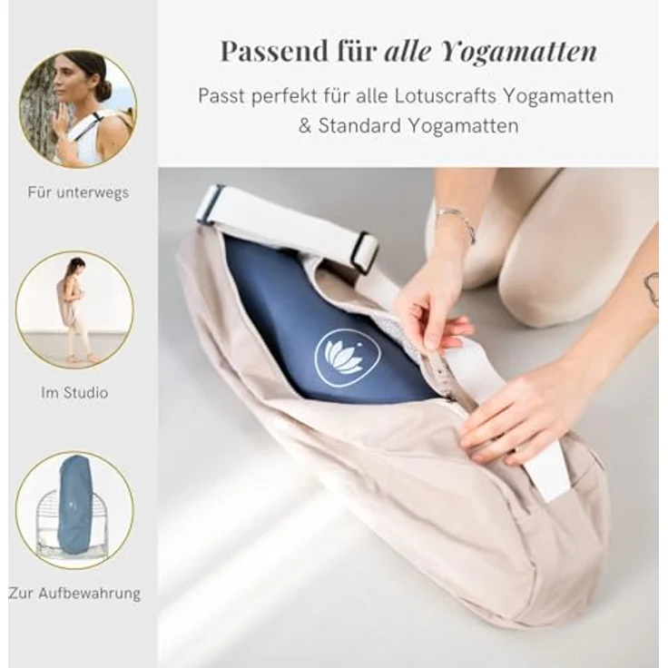 Lotuscrafts® Yogatasche PUNE, Bio-Baumwolle, Fair & Ökologisch, für Yogamatte bis 65 cm, mit Extra Fach, 72 x 18 x 15 cm – Bild 5