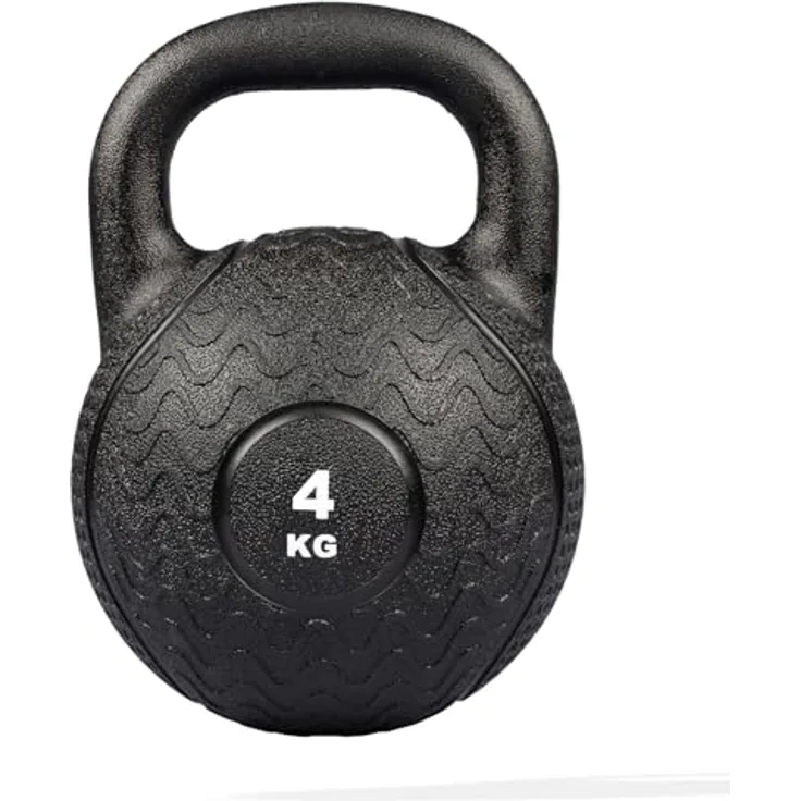 Matchu Sports Kettlebell PRO, 4 KG aus hochqualitativem Vollgummi, unzerstörbar, schwarz, für vielseitiges Krafttraining