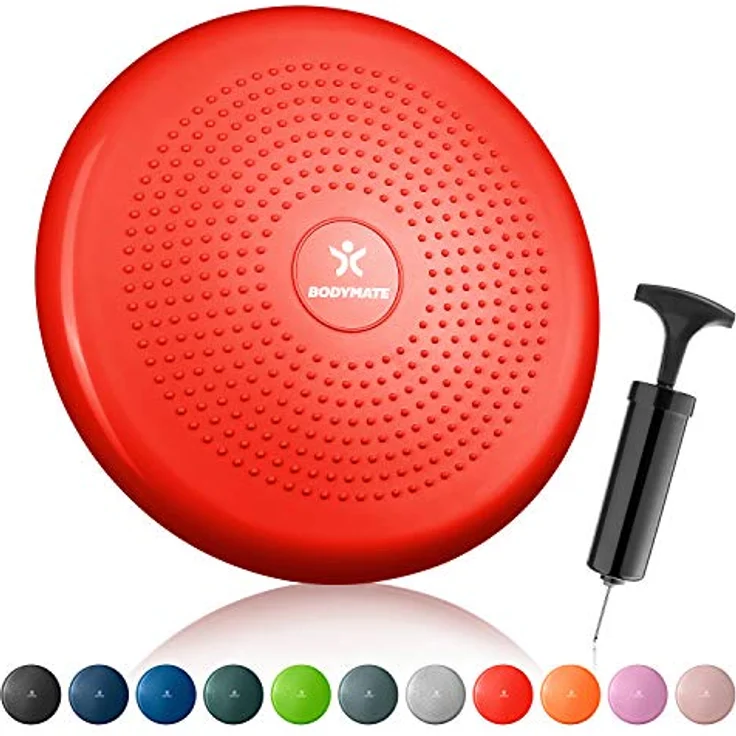 BODYMATE Ballsitzkissen inkl. Pumpe Pepper-RED 34cm Durchmesser - Balance-Kissen, Luftkissen, Balance Pad, Noppenkissen - Core-, Fitness-, Reha-, Koordinations- und Rückentraining – Bild 2