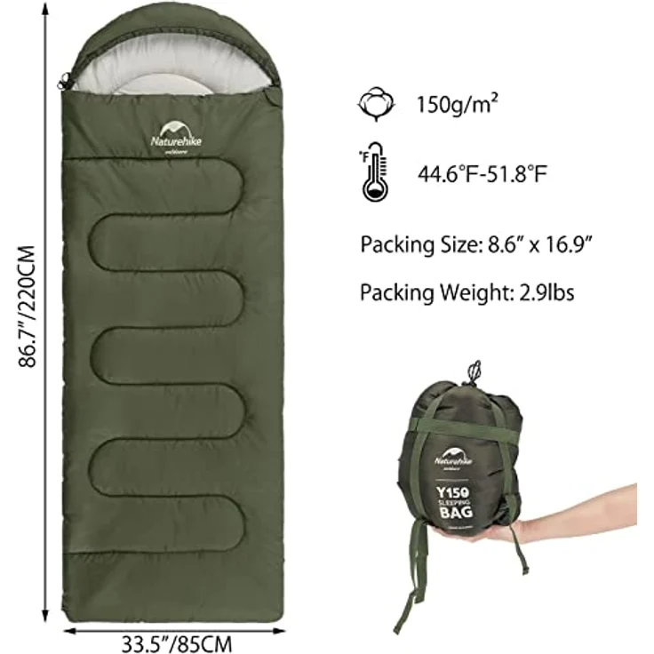 Naturehike, Schlafsack, leichtgewichtig und kompakt, ideal für Outdoor-Aktivitäten, grün – Bild 2