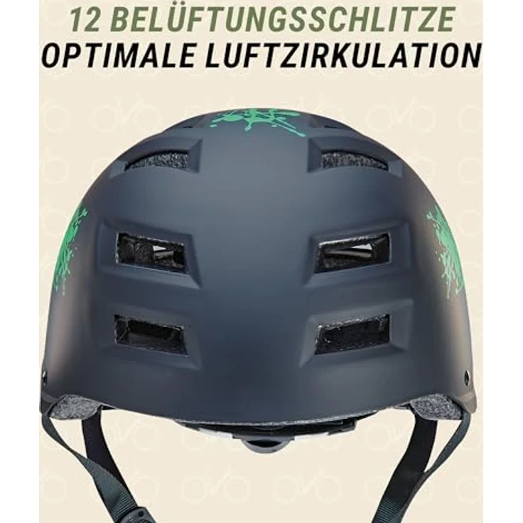 Prophete Erwachsenenhelm HARTSCHALE, schwarz matt mit grünem Muster, 58-61cm, LED, 400g – Bild 5