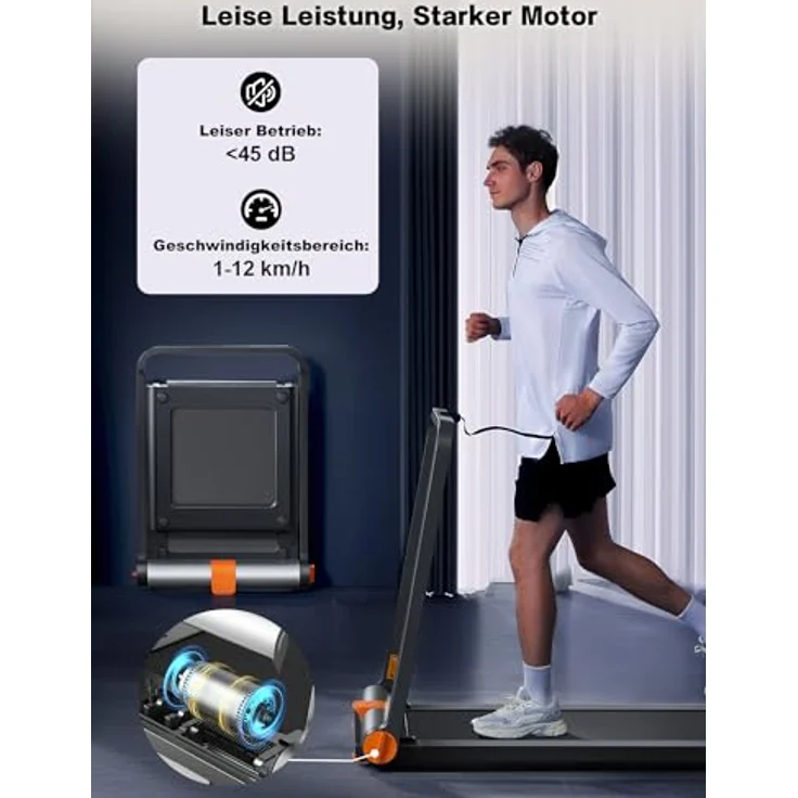 Walkingpad MC11 Laufband Klappbar für Zuhause, Große Lauffläche, Leises Walking Pad bis 12 km/h, Tragbar mit LED-Anzeige, APP und Tablet Ständer, Schwarz – Bild 4