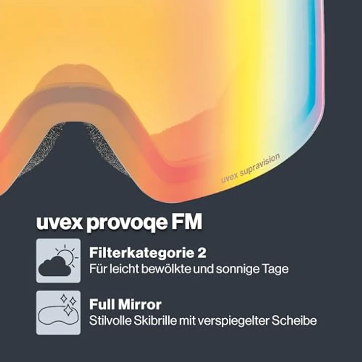 Uvex provoqe FM, verspiegelte Skibrille mit Anti-Fog-Beschichtung und Over-The-Glasses-Konstruktion für Damen und Herren, black matt/rainbow-clear, one size – Bild 2