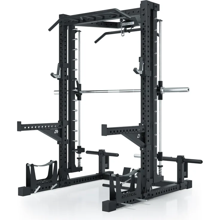 ATLETICA R7 Nemesis, Plate Loaded Squat Rack mit Multipresse und Latzug, 203 cm Höhe, schwarz