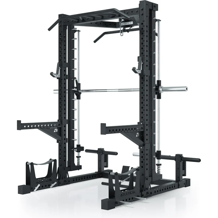 ATLETICA R7 Nemesis, Plate Loaded Squat Rack mit Multipresse und Latzug, 203 cm Höhe, schwarz