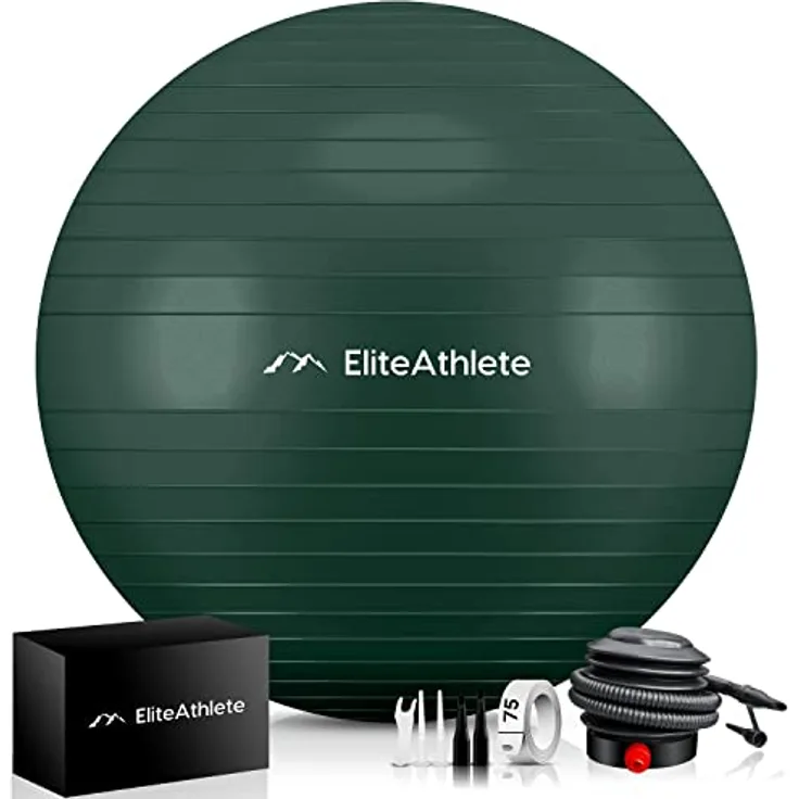 EliteAthlete Gymnastikball Sitzball Büro ergonomisch mit Anti Burst System - Fitness Pilates Schwangerschaft - Schwangerschaftsball Fitnessball Yogaball - Yoga Ball 85 cm inkl. Luftpumpe