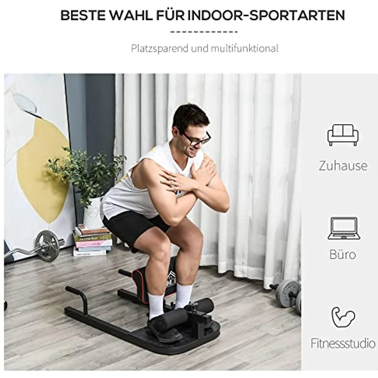 HOMCOM Sissy Squat Kniebeugentrainer Beintrainer Bauch-Gesäß-Trainer 3 in 1 Trainer verstellbar bis 120 kg Stahl Schwarz 50 x 97 x (44,5–56,5) cm – Bild 4