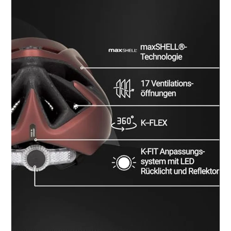 KED SPIRI II TREND, MTB Fahrradhelm mit K-Fit Anpassungssystem, braun, inkl. LED Rücklicht und Visier – Bild 3
